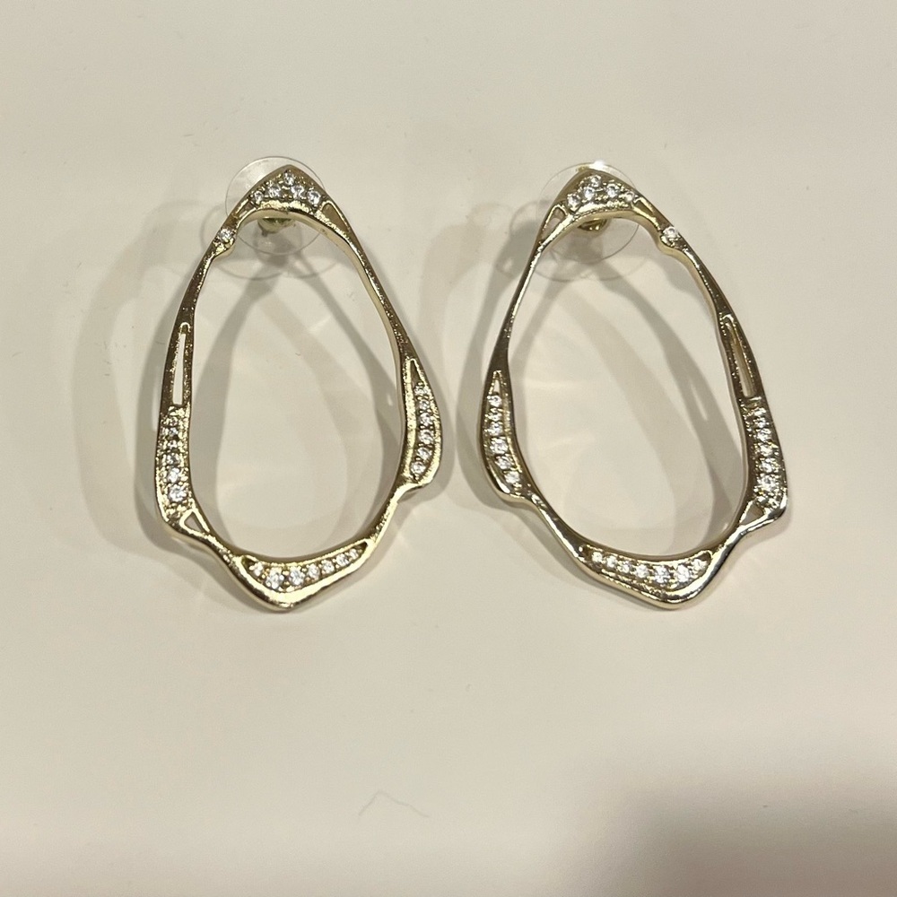 Kendra Scott Open Teardrop Hoop Earrings Gold Tone Pave Crystal Accent